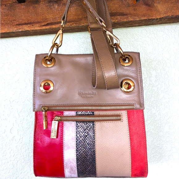 Hammitt Handbags - HAMMITT Derek Red/Tan/Gold Leather Vintage Shoulder Crossbody Bag